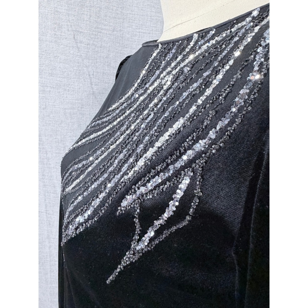Vintage Barad & Co Black Silver Embellishment Long Sleeve Gown by Tom Bezduda S - Picture 2 of 10